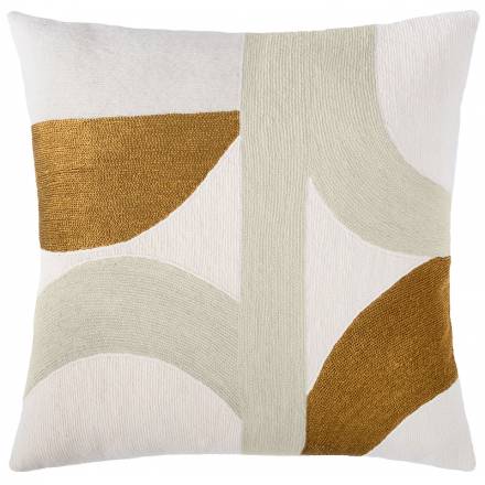 Judy Ross Textiles Hand-Embroidered Chain Stitch Eclipse Throw Pillow cream/oyster/gold rayon